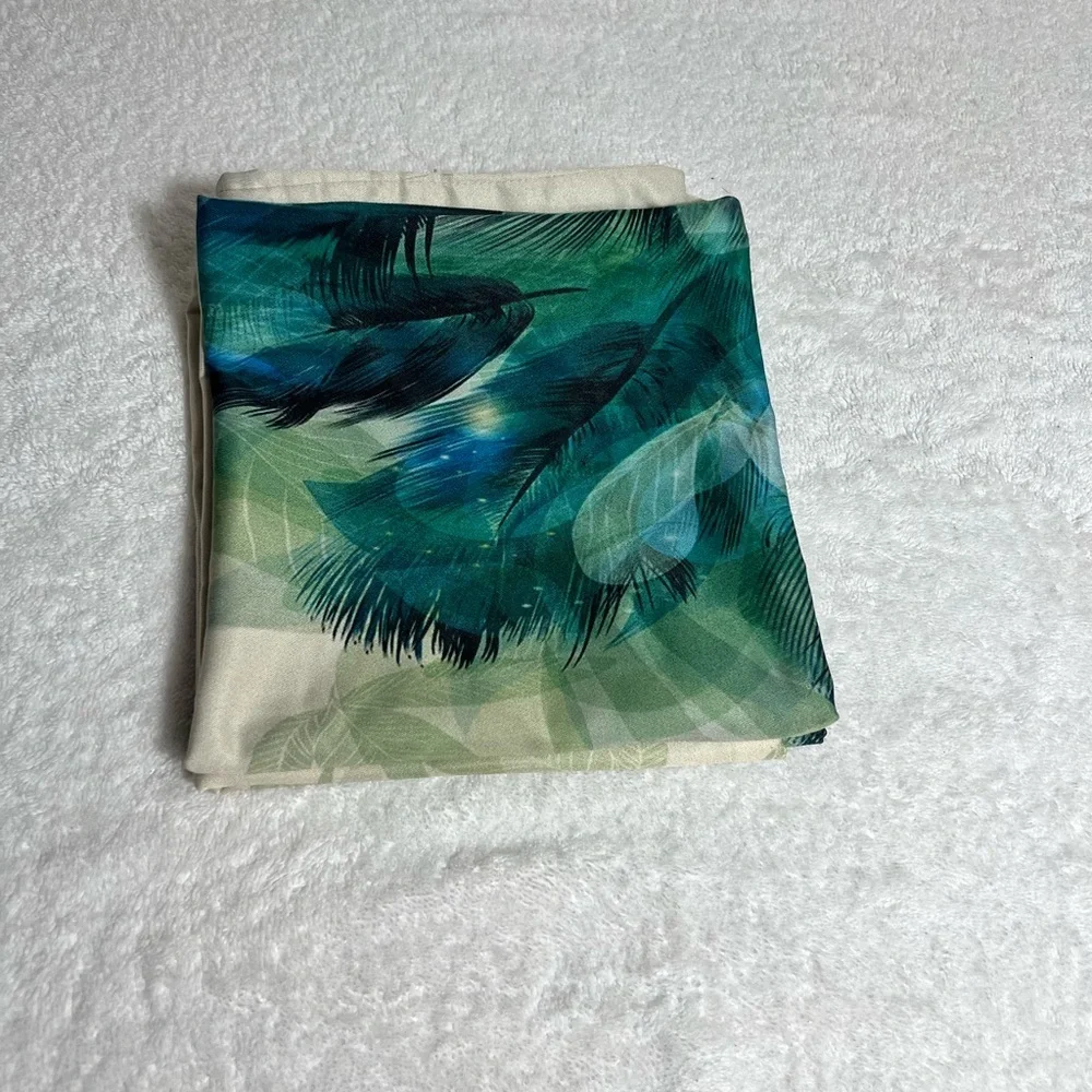 2 Blue Green Feather Leaf Decorative Pillow Covers. 18” x 34”w